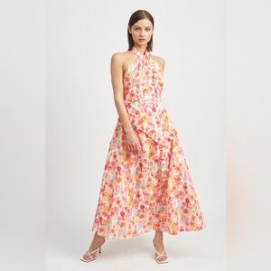 En Saison Giada Midi Dress in Coral Multi Size Small NWT